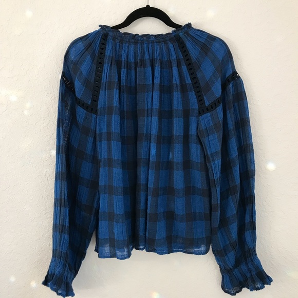 Free People Honey Grove blue plaid size large top - Picture 8 of 8